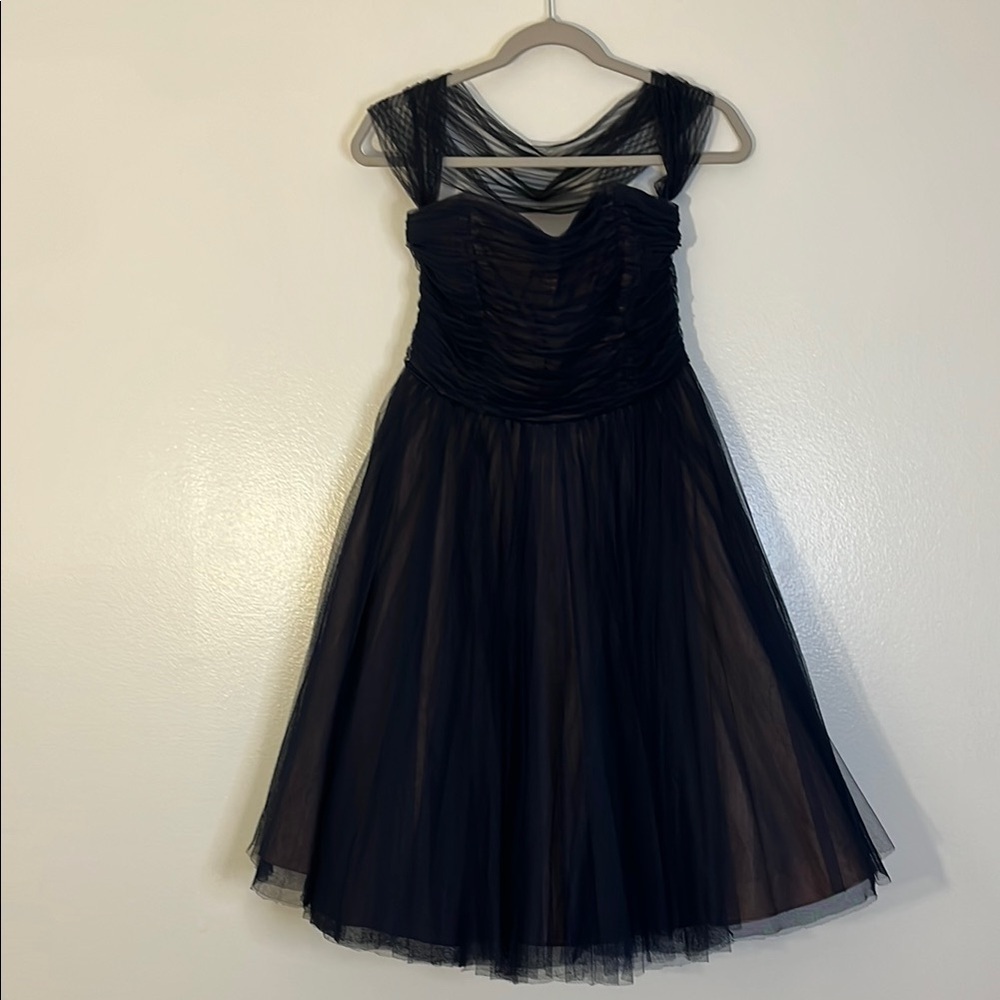 Byron Lars Beauty Mark | Navy blue layered tulle midi dress Womens size 6 Anthro